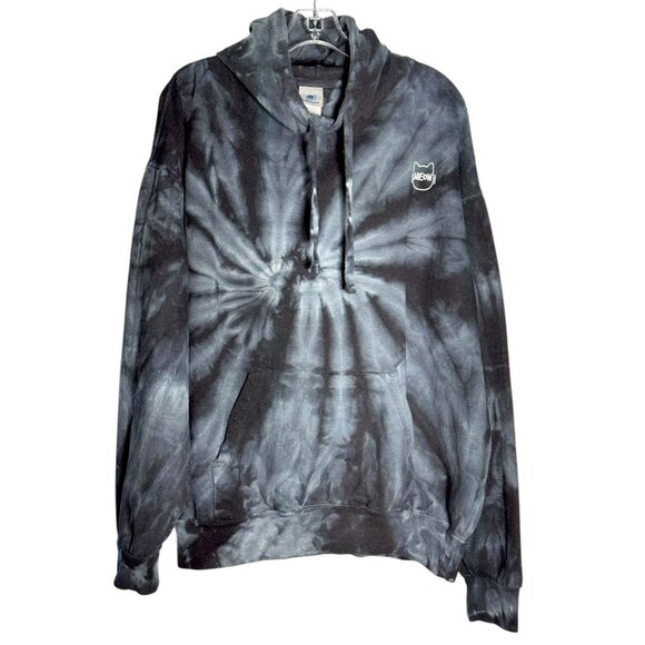 Tie-Dye Colortone Hoodie With Cat Print & "Meow" Text Design - Picture 3 of 9